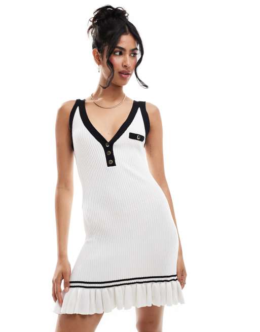 Miss Selfridge contrast tipped mini dress with frill hem, 3 of 4