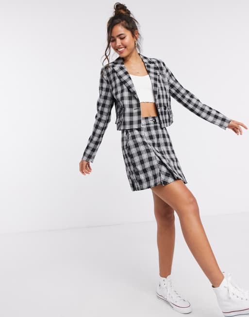 Cropped hot sale checked blazer