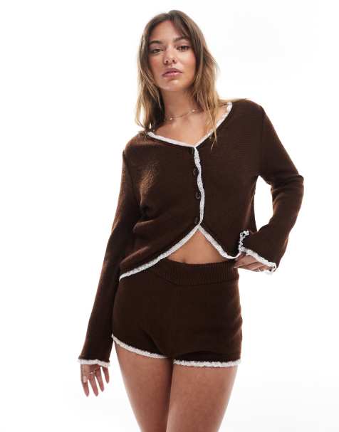 Miss Selfridge - Coordinato color cioccolato con finiture in pizzo - view 1