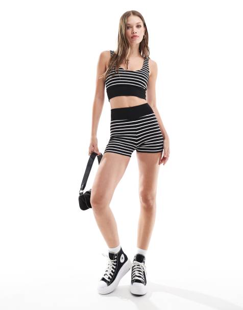 Miss Selfridge - Coordinato in jersey bianco e nero a righe - view 1