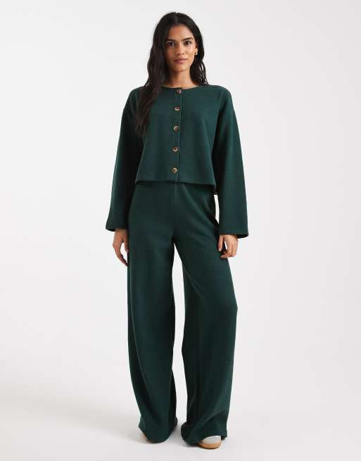 Miss Selfridge - Coordinato morbido color verde bosco a coste
