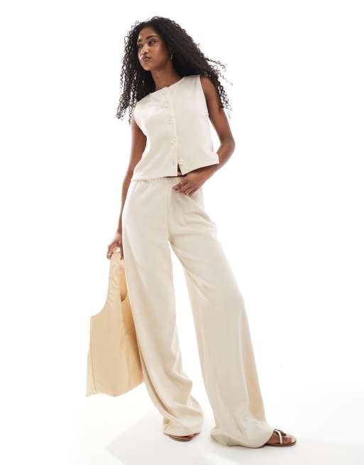 Miss Selfridge - Coordinato premium morbido color avorio a coste