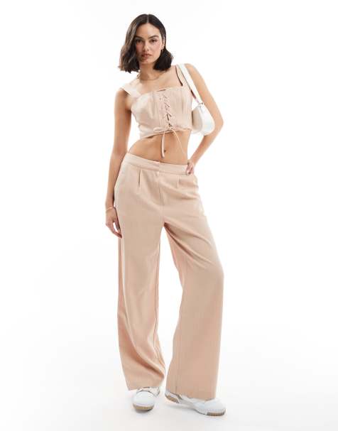 Miss Selfridge - Coordinato sartoriale rosa gessato con crop top a corsetto con lacci - view 1