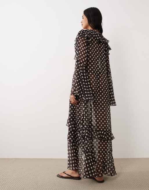 Miss Selfridge - Copricostume lungo color cioccolato a pois , 4 di 4