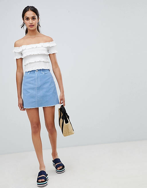 Miss Selfridge cord a-line mini skirt in blue | ASOS