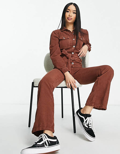 Jumpsuits & Playsuits Miss Selfridge cord jumpsuit in chocolate 