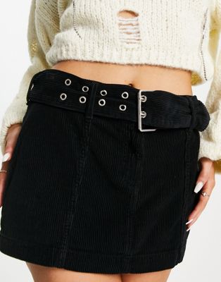 Miss Selfridge cord low rise belted micro mini skirt in black  - ASOS Price Checker
