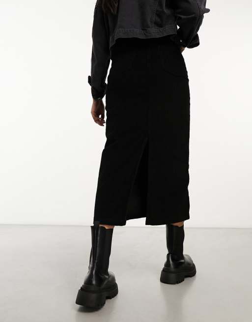Miss Selfridge cord maxi skirt in black