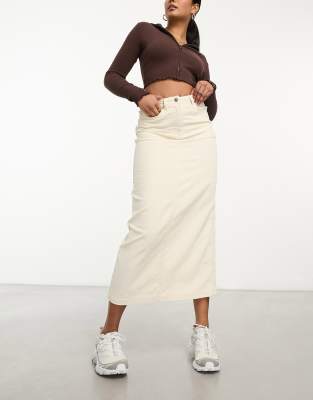 cord maxi skirt in ecru-White