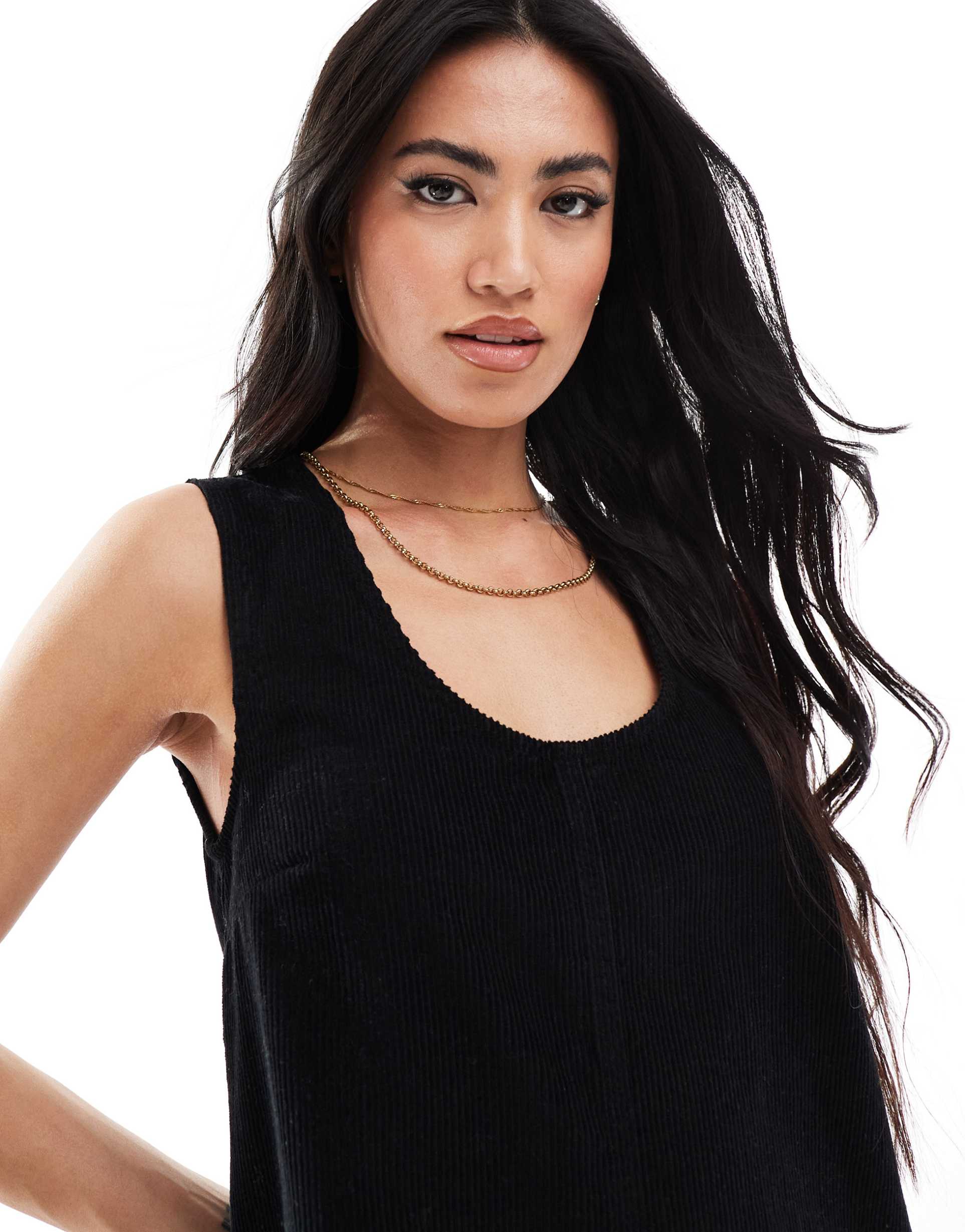 miss selfridge cord patch pocket pinny dress in black
