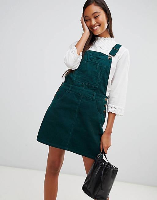 Miss Selfridge cord pinafore dress in forest green