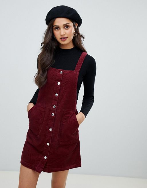 Miss Selfridge cord pinny dress in burgundy | ASOS