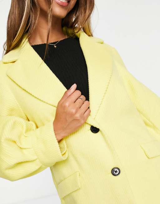 Miss Selfridge cord puff sleeve maxi coat in yellow ASOS