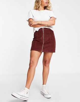 Miss Selfridge corduroy zip through mini skirt in chocolate - ASOS Price Checker