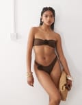 [Miss Selfridge] Miss Selfridge corsage bandeau bikini top in chocolate-Black 10 Chocolate