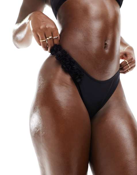 Miss Selfridge corsage bikini bottom in black - view 1