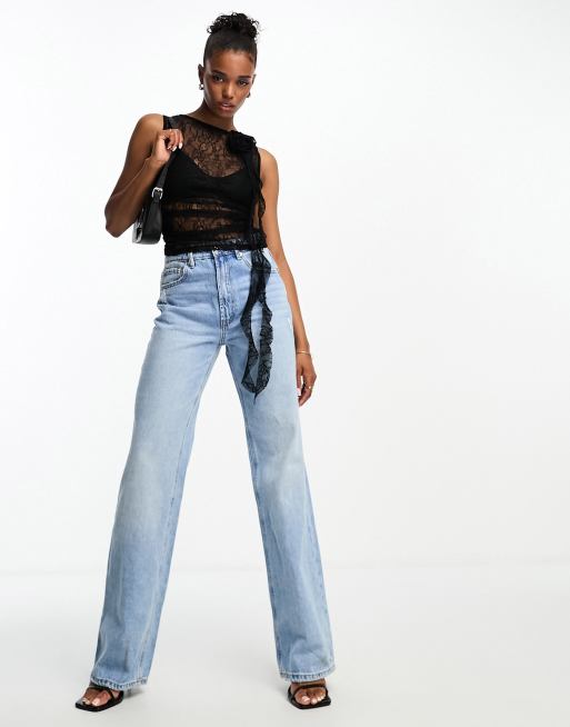 Miss Selfridge corsage detail sleeveless lace top in black, 4 of 4