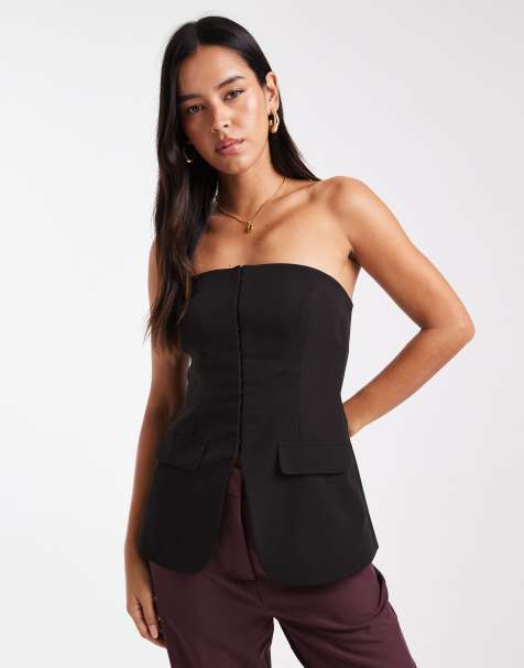 Miss Selfridge corset bandeau top in black - view 1