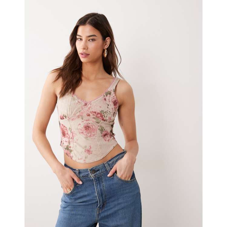 Miss Selfridge corset cami top in vintage floral print | ASOS