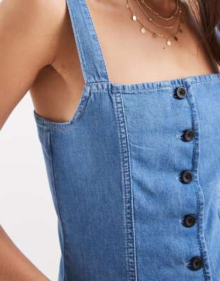 Miss Selfridge Corset Denim Top In Blue