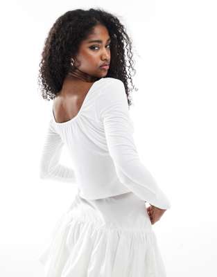 Miss Selfridge Corset Detail Long Sleeve Top In White