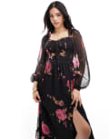 [Miss Selfridge] Miss Selfridge corset detail maxi dress in rose print-Multi 14 Rose print