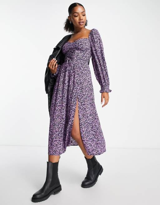 purple ditsy dress Lona Midi Dress in Ditsy Rose Lilac