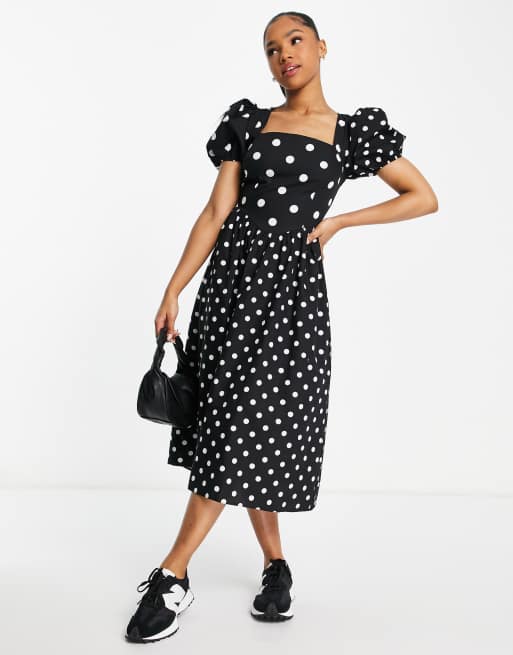 Black and white spotted midi cheap dress