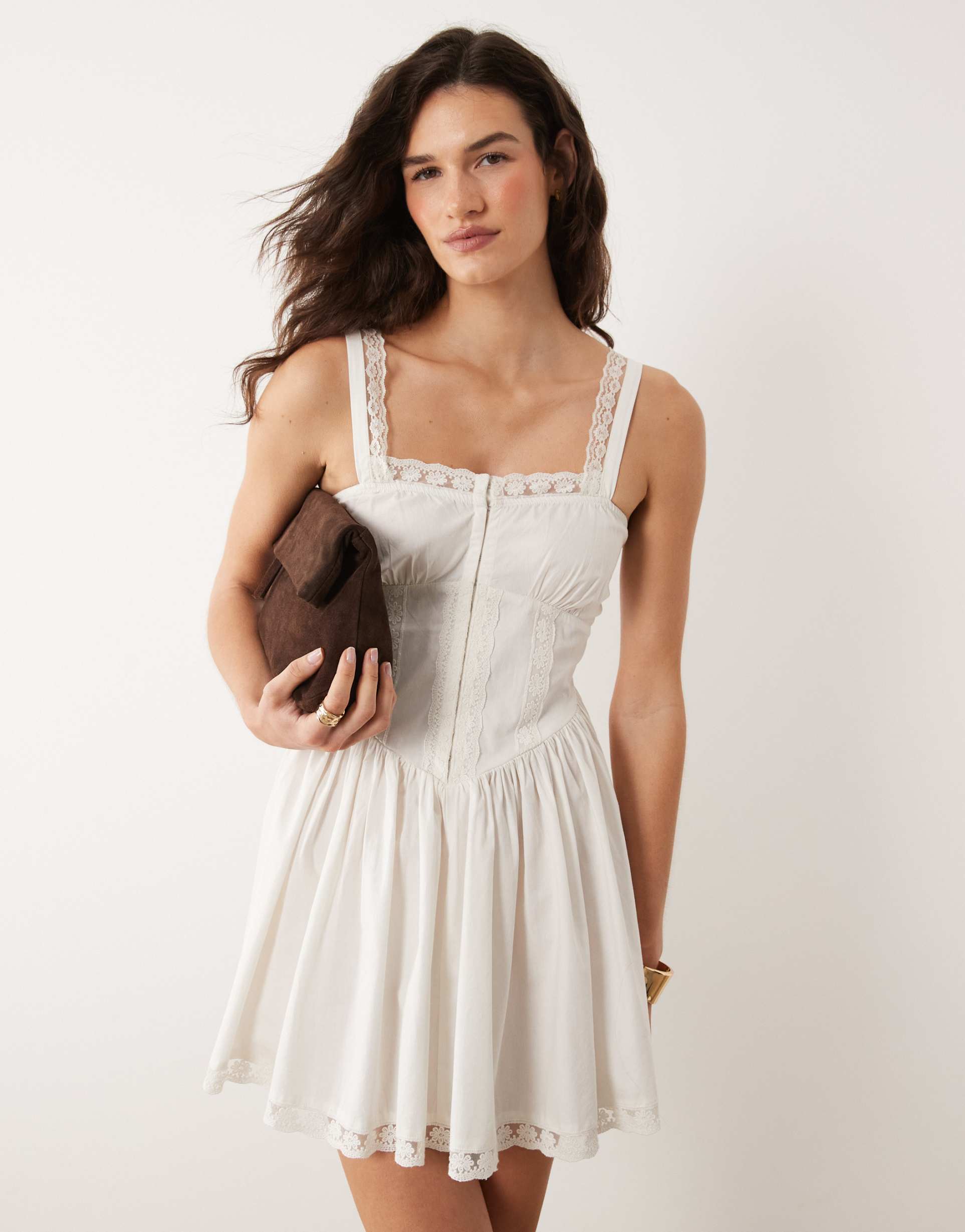 miss selfridge corset detailing poplin mini dress in white