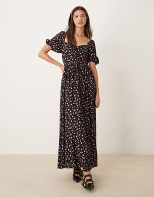 Miss Selfridge Corset Maxi Dress In Ditsy Print-black