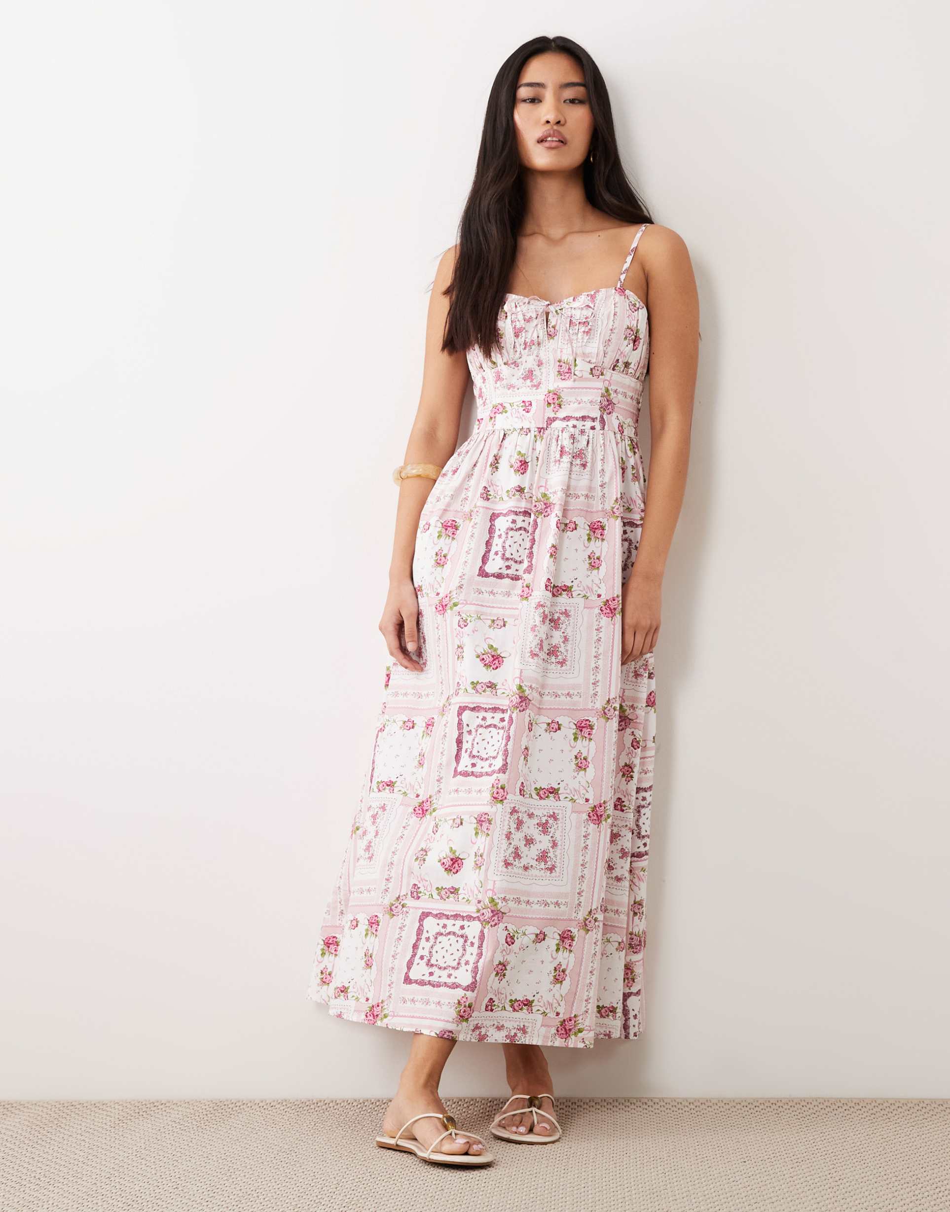 miss selfridge corset maxi dress in tile print