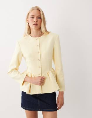 Miss Selfridge Corset Peplum Blazer In Yellow