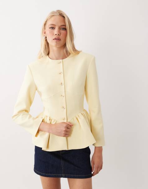Miss Selfridge corset peplum blazer in butter yellow - view 1