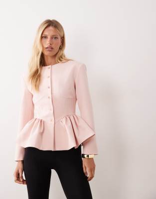 Miss Selfridge Corset Peplum Blazer In Pink