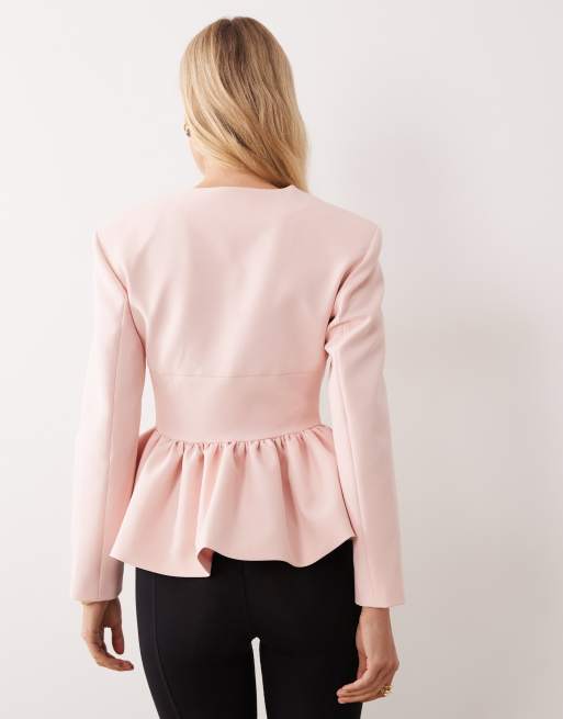 Miss Selfridge corset peplum blazer in pink, 4 of 4