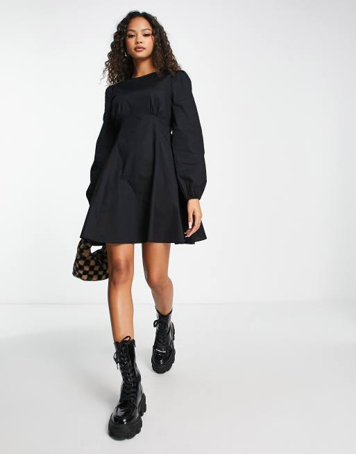 Zara + Poplin Dress with Voluminous Sleeves