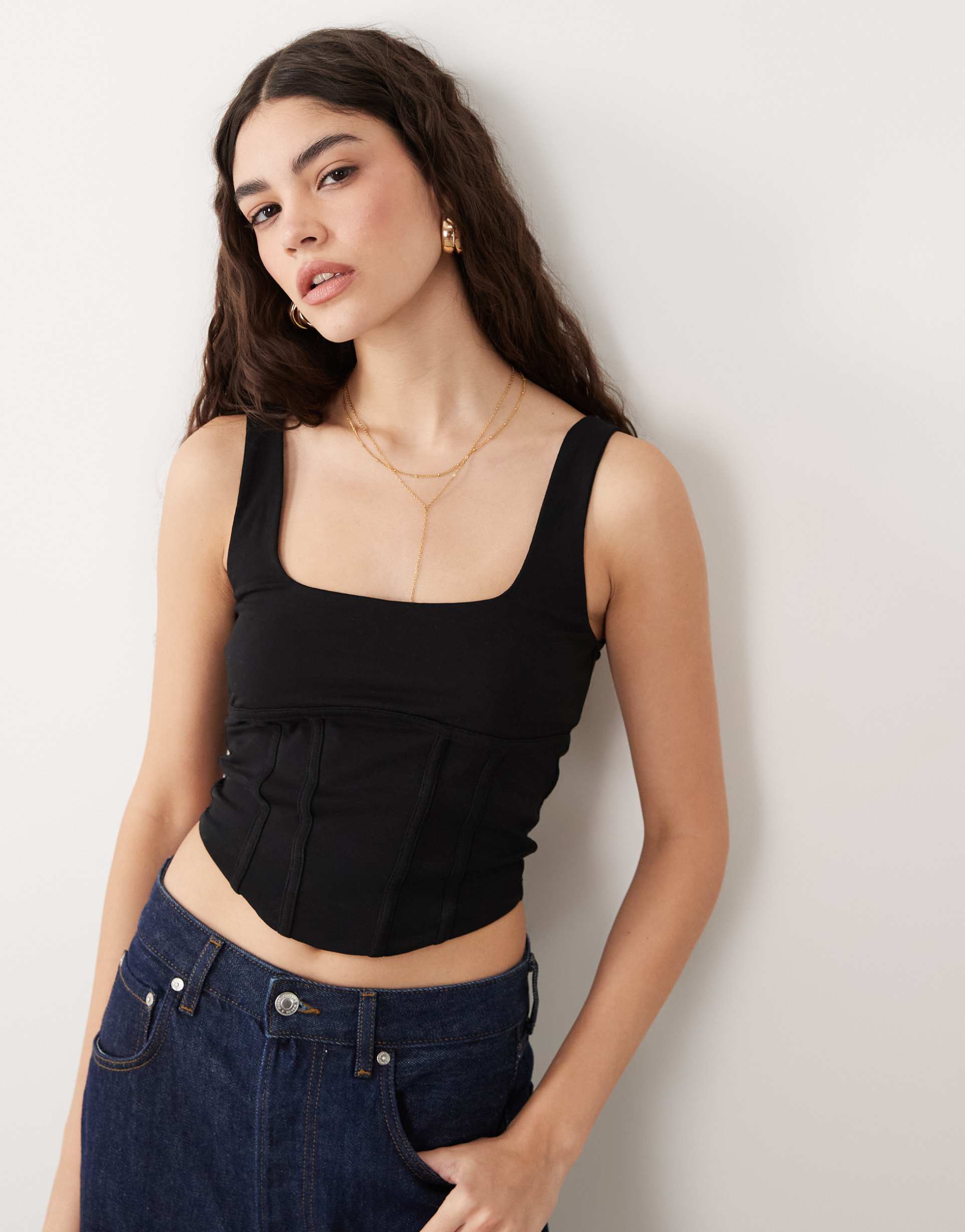 miss selfridge corset top in black