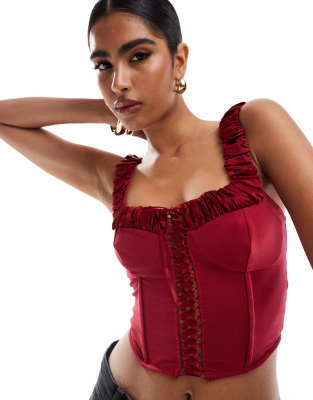 corset top in burgundy-Red