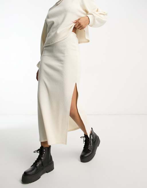 Miss Selfridge cosy midi skirt co-ord with split in oatmeal