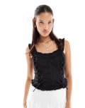 [Miss Selfridge] Miss Selfridge cotton broderie corset top in BLACK-White 6 BLACK