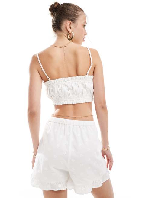 Miss Selfridge cotton embroidered pull on short co ord in cream, 3 of 6
