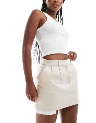 Miss Selfridge Cotton Exposed Pocket Tailored Mini Skirt In Stone-neutral