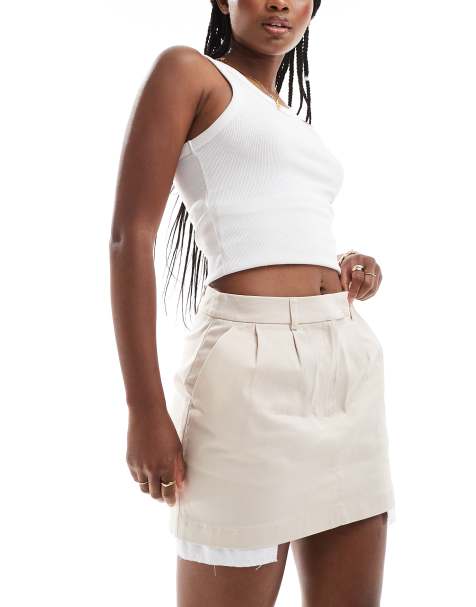 Miss Selfridge cotton exposed pocket tailored mini skirt in stone - view 1