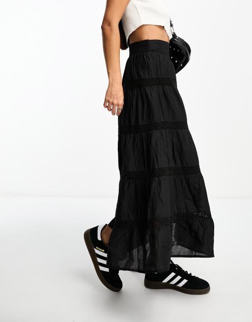 Miss selfridge tiered maxi dress with best sale lace detail in black