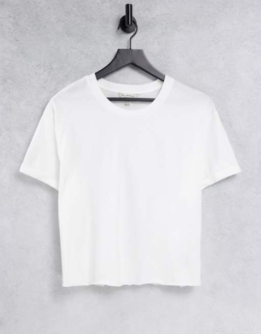 Miss Selfridge cotton short roll cuff T-shirt - WHITE