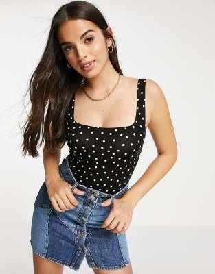 Miss Selfridge Cotton Sleeveless Spot Square Neck Bodysuit - MULTI - ASOS Price Checker