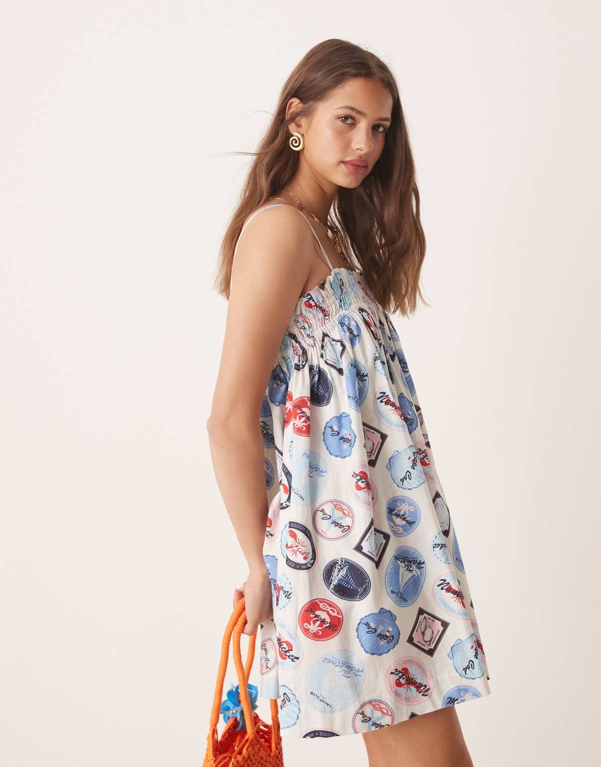 Miss Selfridge cotton smock mini dress in hamptons print