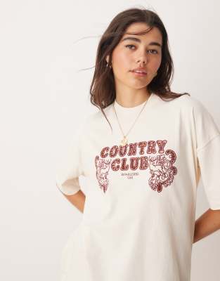 Miss Selfridge Country Club Oversized Tee-white In White