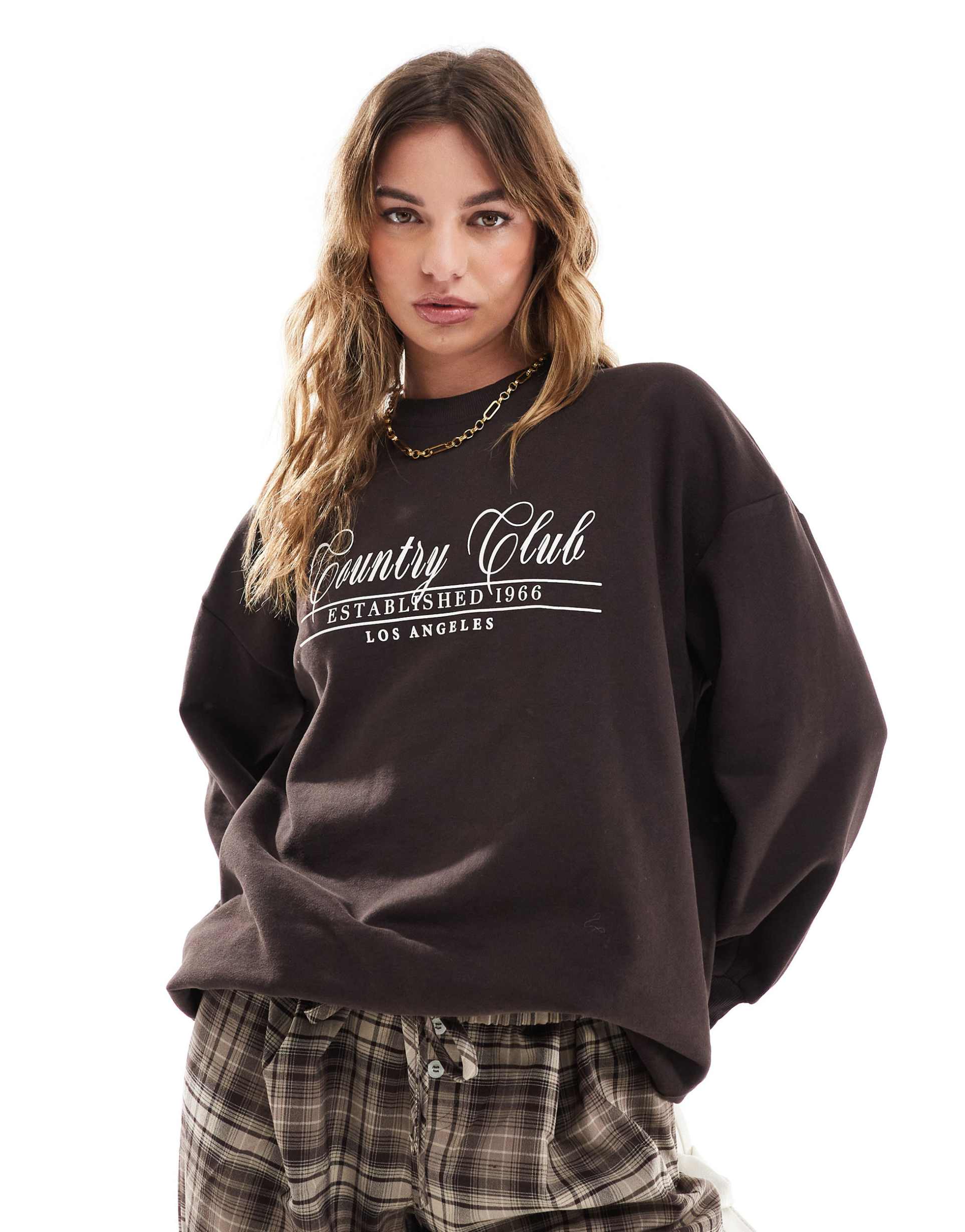 miss selfridge countryclub graphic print sweatshirt in brown