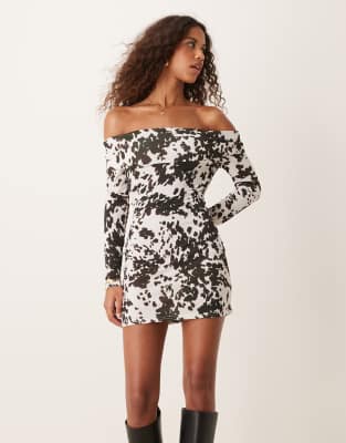 miss selfridge cow print bardot mini dress